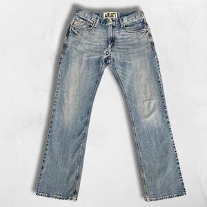 Ariat M4 Jeans Men 32x34 Low Rise Boot Cut Light Wash AS-IS Crotch Rip